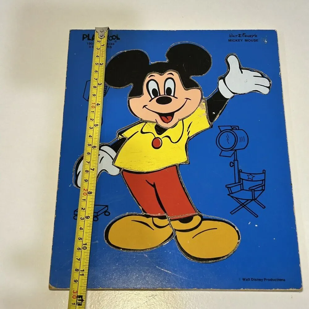 Vintage PLAYSKOOL Kids Walt Disney Mickey Mouse #190-5 Wood Puzzle 8 Piece Blue